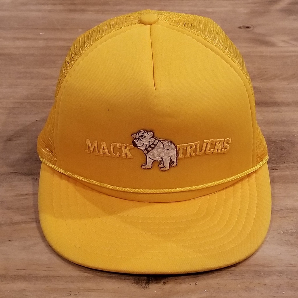 Mack Trucks Hat Snapback Yellow Foam Mesh Trucker 80s 90s Trucking
